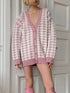 'Morraine' Checkered Long Sleeve Cardigan - Celes Fashion